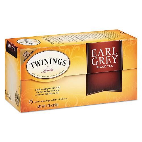 TWININGS Tea Bags, Earl Grey, 1.76 oz, 25/Box (09183)