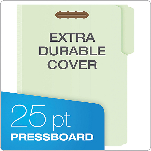 Pendaflex Heavy-Duty Pressboard Folders with Embossed Fasteners, 1/3-Cut Tabs, 1" Expansion, 2 Fasteners, Letter Size, Green, 25/Box (17178)