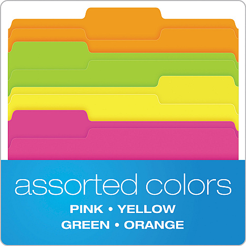 Pendaflex Glow File Folders, 1/3-Cut Tabs: Assorted, Letter Size, 0.75" Expansion, Assorted Colors, 24/Pack (40523)