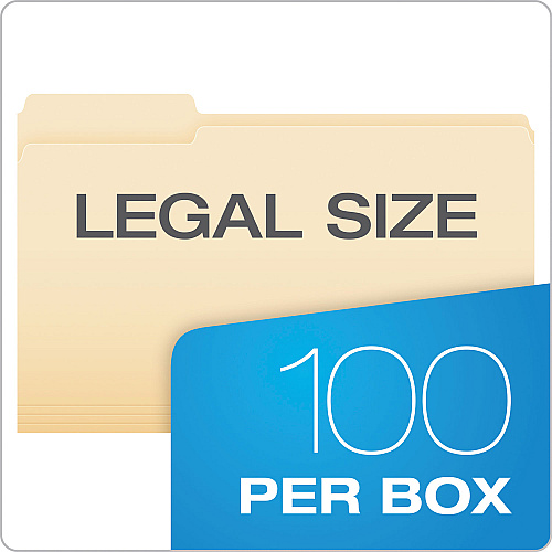 Pendaflex Manila File Folders, 1/3-Cut Tabs: Assorted, Legal Size, 0.75" Expansion, Manila, 100/Box (75313)