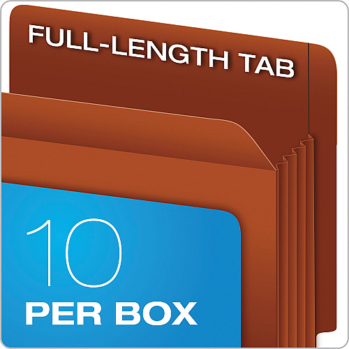 Pendaflex Heavy-Duty End Tab File Pockets, 5.25" Expansion, Letter Size, Red Fiber, 10/Box (95363)