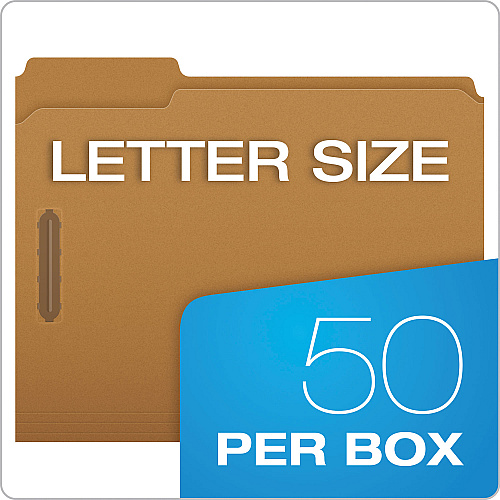Pendaflex Kraft Fastener Folders, 1/3-Cut Tabs, 2 Fasteners, Letter Size, Kraft Exterior, 50/Box (FK212)