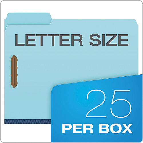 Pendaflex Heavy-Duty Pressboard Folders with Embossed Fasteners, 1/3-Cut Tabs, 1" Expansion, 2 Fasteners, Letter Size, Blue, 25/Box (FP213)