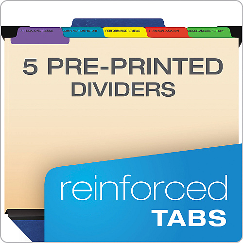 Pendaflex Hanging-Style Personnel Folders, 5 Dividers with 1/5-Cut Tabs, Letter Size, 1/3-Cut Exterior Tabs, Blue (SER2BL)