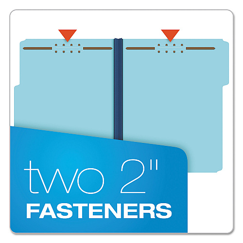 Earthwise by Pendaflex Heavy-Duty Pressboard Fastener Folders, 2" Expansion, 2 Fasteners, Letter Size, Light Blue, 25/Box (61542)
