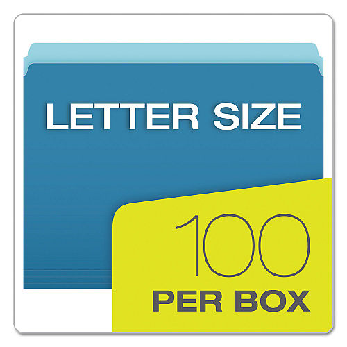 Pendaflex Colored File Folders, Straight Tabs, Letter Size, Blue/Light Blue, 100/Box (152BLU)