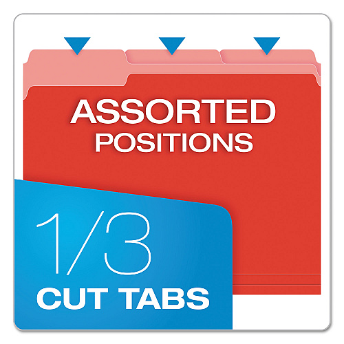 Pendaflex Colored File Folders, 1/3-Cut Tabs: Assorted, Letter Size, Red/Light Red, 100/Box (15213RED)