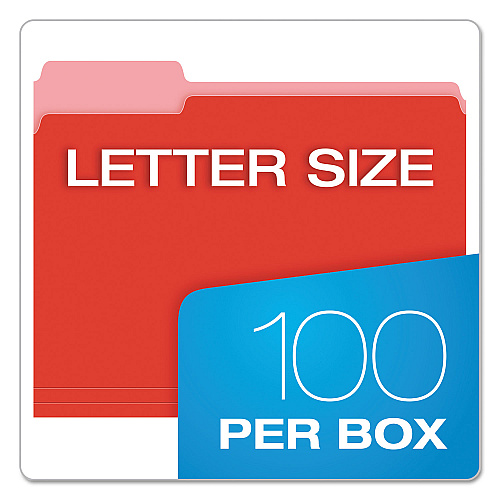 Pendaflex Colored File Folders, 1/3-Cut Tabs: Assorted, Letter Size, Red/Light Red, 100/Box (15213RED)
