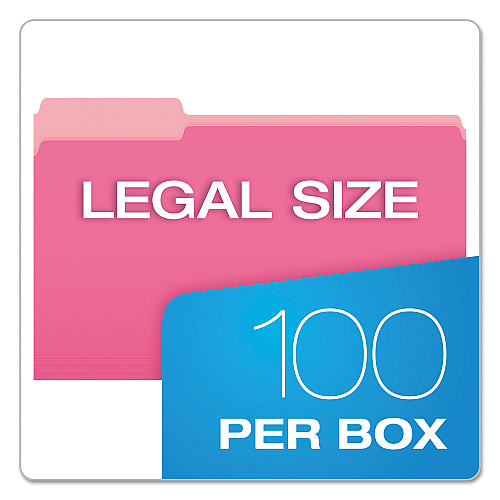 Pendaflex Colored File Folders, 1/3-Cut Tabs: Assorted, Legal Size, Pink/Light Pink, 100/Box (15313PIN)
