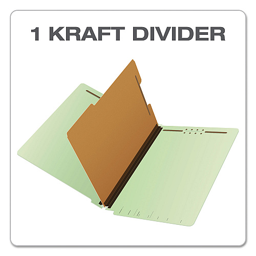 Pendaflex End Tab Classification Folders, 1.75" Expansion, 1 Divider, 4 Fasteners, Letter Size, Pale Green Exterior, 10/Box (23214)
