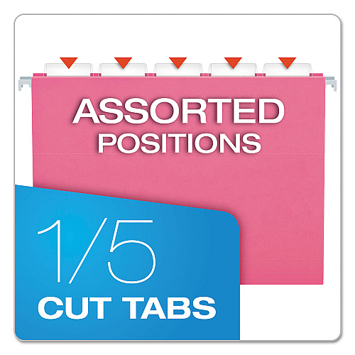 Pendaflex Colored Hanging Folders, Letter Size, 1/5-Cut Tabs, Pink, 25/Box (81609)