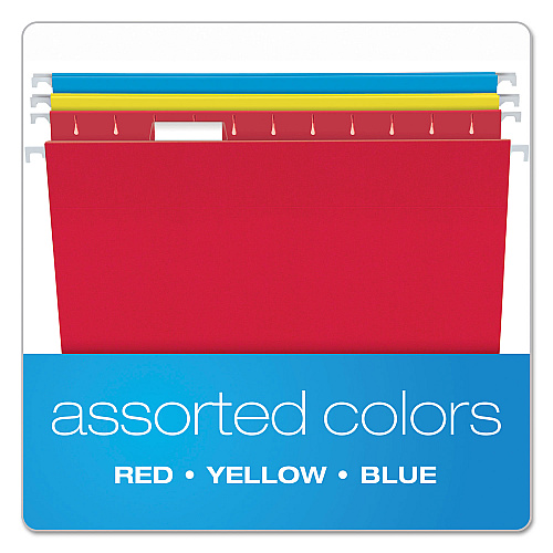 Pendaflex Colored Hanging Folders, Letter Size, 1/5-Cut Tabs, Three-Color Assortment, 25/Box (81612)