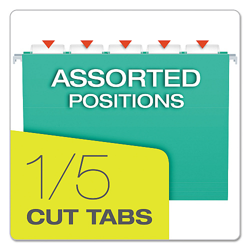 Pendaflex Colored Hanging Folders, Letter Size, 1/5-Cut Tabs, Aqua, 25/Box (81616)