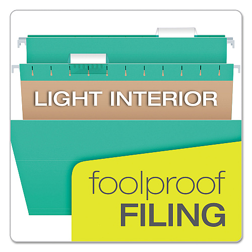Pendaflex Colored Hanging Folders, Letter Size, 1/5-Cut Tabs, Aqua, 25/Box (81616)