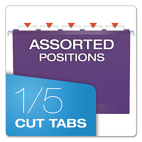 Pendaflex Colored Reinforced Hanging Folders, Letter Size, 1/5-Cut Tabs, Violet, 25/Box (415215VIO)