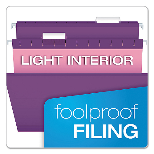 Pendaflex Colored Reinforced Hanging Folders, Letter Size, 1/5-Cut Tabs, Violet, 25/Box (415215VIO)