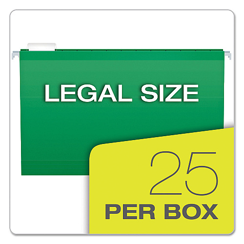 Pendaflex Colored Reinforced Hanging Folders, Legal Size, 1/5-Cut Tabs, Bright Green, 25/Box (415315BGR)
