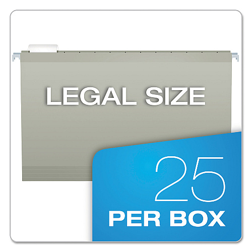 Pendaflex Colored Reinforced Hanging Folders, Legal Size, 1/5-Cut Tabs, Gray, 25/Box (415315GRA)