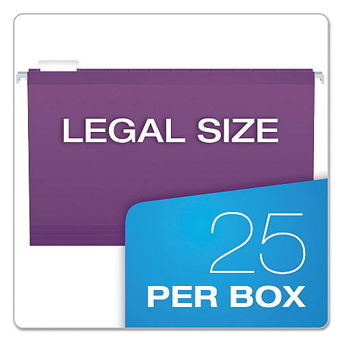 Pendaflex Colored Reinforced Hanging Folders, Legal Size, 1/5-Cut Tabs, Violet, 25/Box (415315VIO)