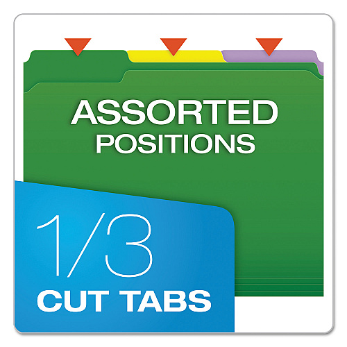 Pendaflex Double-Ply Reinforced Top Tab Colored File Folders, 1/3-Cut Tabs: Assorted, Letter, 0.75" Expansion, Assorted Colors, 100/Box (R15213ASST)