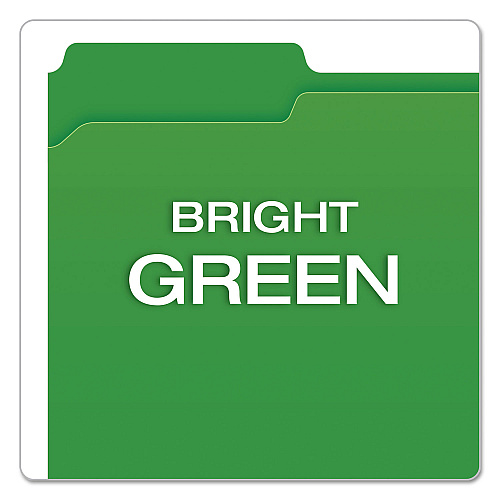 Pendaflex Double-Ply Reinforced Top Tab Colored File Folders, 1/3-Cut Tabs: Assorted, Letter, 0.75" Expansion, Bright Green, 100/Box (R15213BGR)
