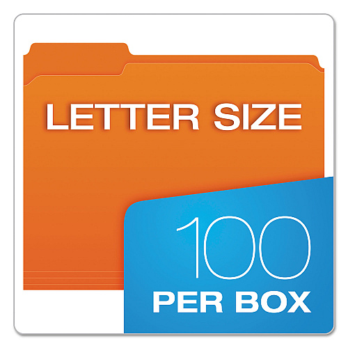 Pendaflex Double-Ply Reinforced Top Tab Colored File Folders, 1/3-Cut Tabs: Assorted, Letter Size, 0.75" Expansion, Orange, 100/Box (R15213ORA)