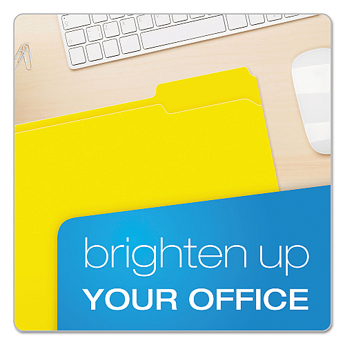 Pendaflex Double-Ply Reinforced Top Tab Colored File Folders, 1/3-Cut Tabs: Assorted, Letter Size, 0.75" Expansion, Yellow, 100/Box (R15213YEL)