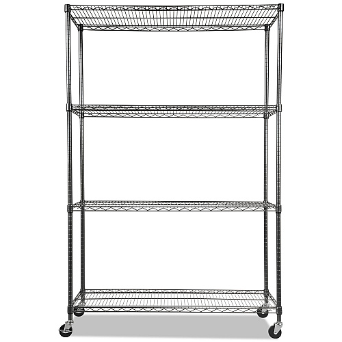 Alera NSF Certified 4-Shelf Wire Shelving Kit with Casters, 48w x 18d x 72h, Black Anthracite (ALESW604818BA)