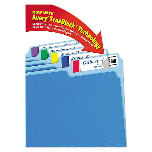 Avery Extra-Large TrueBlock File Folder Labels with Sure Feed Technology, 0.94 x 3.44, White, 18/Sheet, 25 Sheets/Pack (5026)
