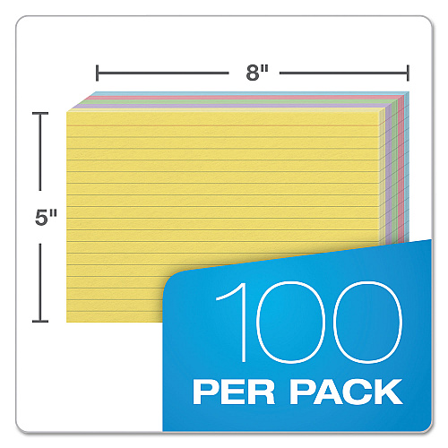 Oxford Ruled Index Cards, 5 x 8, Blue/Violet/Canary/Green/Cherry, 100/Pack (35810)