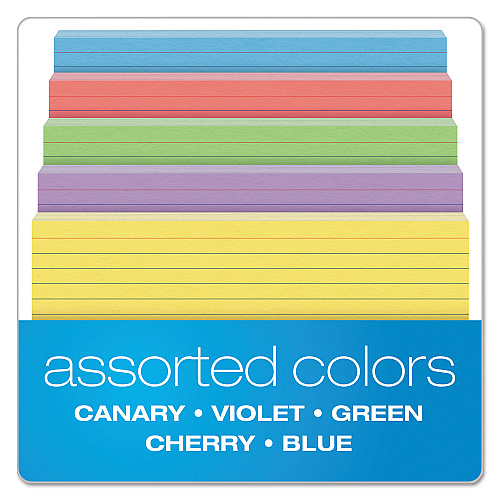 Oxford Ruled Index Cards, 5 x 8, Blue/Violet/Canary/Green/Cherry, 100/Pack (35810)