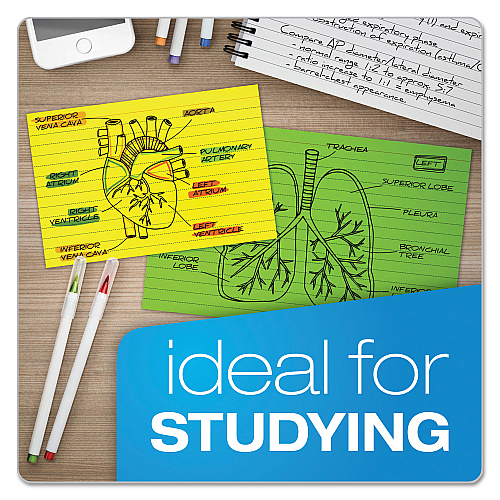 Oxford Ruled Index Cards, 3 x 5, Glow Green/Yellow, Orange/Pink, 100/Pack (40279)
