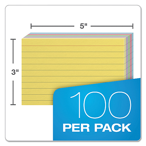 Oxford Ruled Index Cards, 3 x 5, Blue/Violet/Canary/Green/Cherry, 100/Pack (40280)