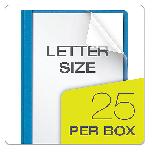 Oxford Clear Front Standard Grade Report Cover, Three-Prong Fastener, 0.5" Capacity, 8.5 x 11, Clear/Light Blue, 25/Box (55801)