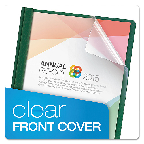 Oxford Clear Front Report Cover, Three-Prong Fastener, 0.5" Capacity, 8.5 x 11, Clear/ Hunter Green, 25/Box (55856)