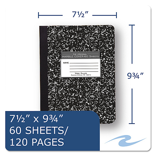 Roaring Spring Marble Cover Composition Book, Wide/Legal Rule, Black Marble Cover, (60) 9.75 x 7.5 Sheets (77222)