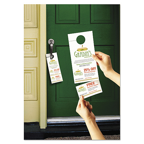 Avery Door Hanger with Tear-Away Cards, 97 Bright, 65 lb Cover Weight, 4.25 x 11, White, 2 Hangers/Sheet, 40 Sheets/Pack (16150)