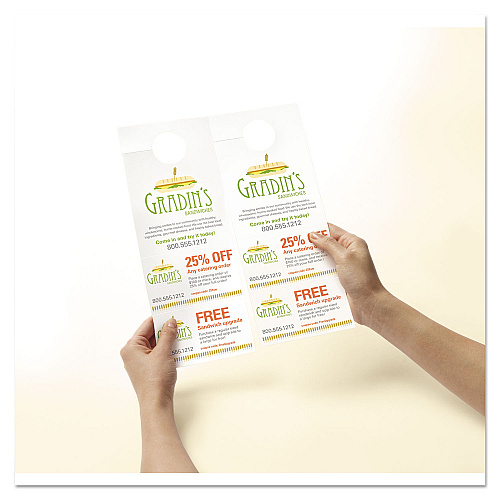 Avery Door Hanger with Tear-Away Cards, 97 Bright, 65 lb Cover Weight, 4.25 x 11, White, 2 Hangers/Sheet, 40 Sheets/Pack (16150)