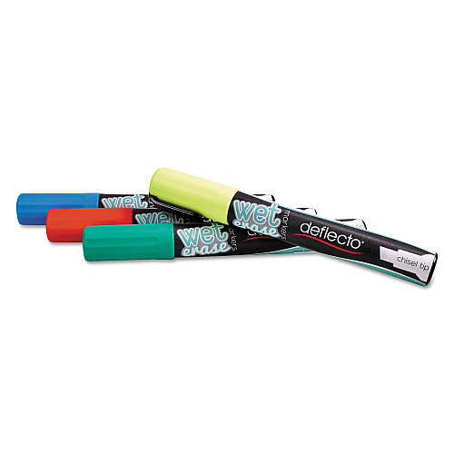 Deflecto Wet Erase Markers, Medium Chisel Tip, Assorted Colors, 4/Pack (SMA510V4)