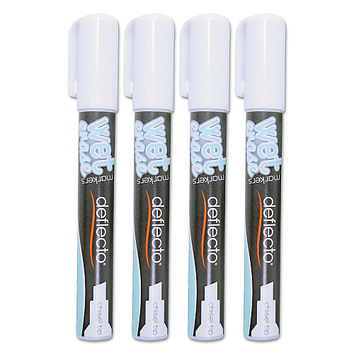 Deflecto Wet Erase Markers, Medium Chisel Tip, White, 4/Pack (SMA510V4WT)