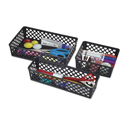 Officemate Recycled Supply Basket, Plastic, 10.13 x 3.06 x 2.38, Black, 3/Pack (26200)