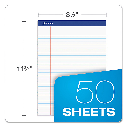 Ampad Recycled Writing Pads, Wide/Legal Rule, Politex Green Kelsu Headband, 50 White 8.5 x 11.75 Sheets, Dozen (20170)