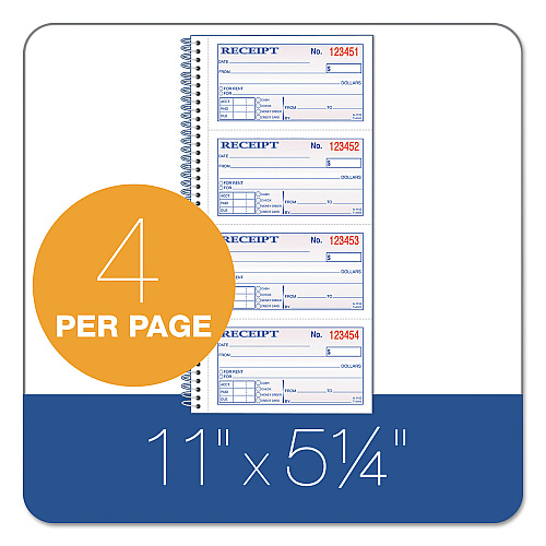 Adams 2-Part Receipt Book, Two-Part Carbonless, 4.75 x 2.75, 4 Forms/Sheet, 200 Forms Total (SC1152)