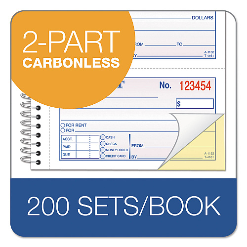 Adams 2-Part Receipt Book, Two-Part Carbonless, 4.75 x 2.75, 4 Forms/Sheet, 200 Forms Total (SC1152)