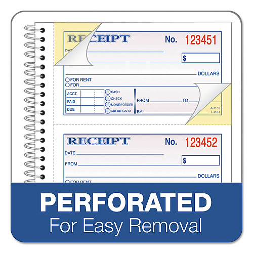 Adams 2-Part Receipt Book, Two-Part Carbonless, 4.75 x 2.75, 4 Forms/Sheet, 200 Forms Total (SC1152)