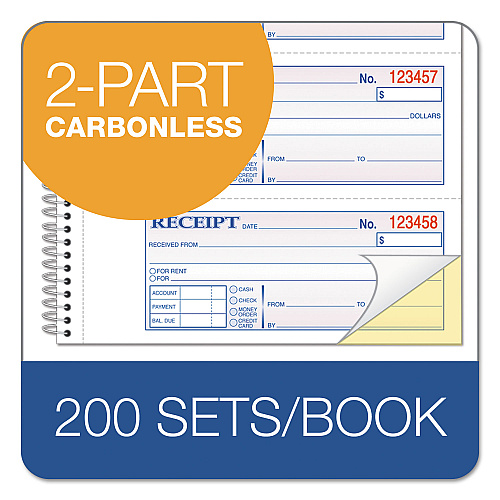 Adams TOPS Money/Rent Receipt Book, Two-Part Carbon, 7 x 2.75, 4 Forms/Sheet, 200 Forms Total (SC1182)