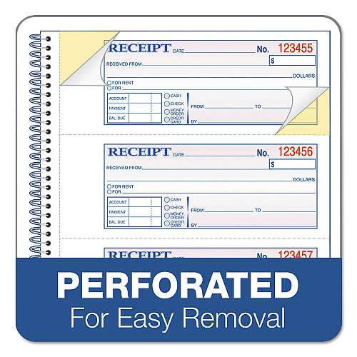Adams TOPS Money/Rent Receipt Book, Two-Part Carbon, 7 x 2.75, 4 Forms/Sheet, 200 Forms Total (SC1182)