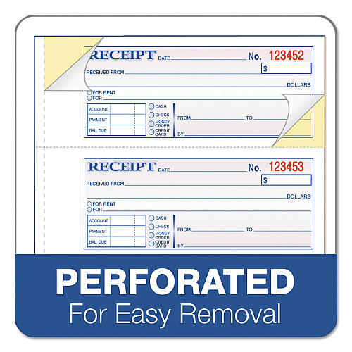 Adams Receipt Book, Three-Part Carbonless, 7.19 x 2.75, 4 Forms/Sheet, 100 Forms Total (TC1182)
