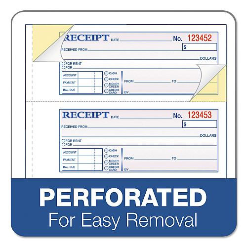 Adams TOPS 3-Part Hardbound Receipt Book, Three-Part Carbonless, 7 x 2.75, 4 Forms/Sheet, 200 Forms Total (TCH1185)