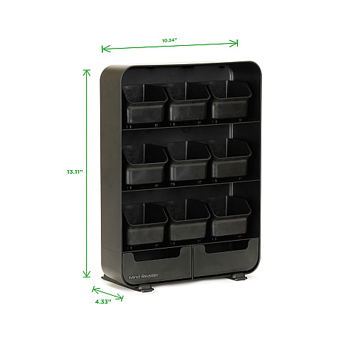 Mind Reader Baggy Nine-Drawer Tea Bag and Accessory Holder, 10.24 x 4.33 x 13.11, Black (TBORGBLK)